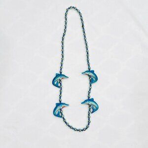Mardi Gras Blue Dolphins Parade Party Beads Necklace